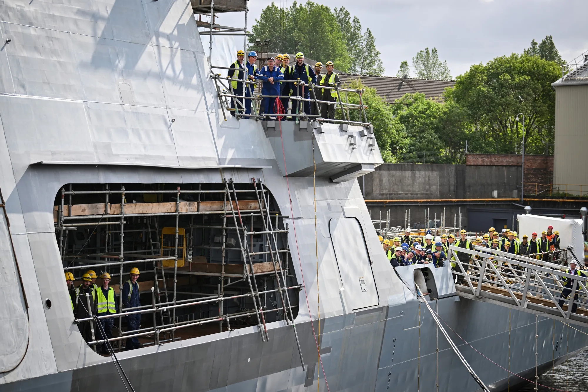 Members of staff during a visit by Keir Starmer to the BAE Systems' Govan facility, in Glasgow, on June 2.