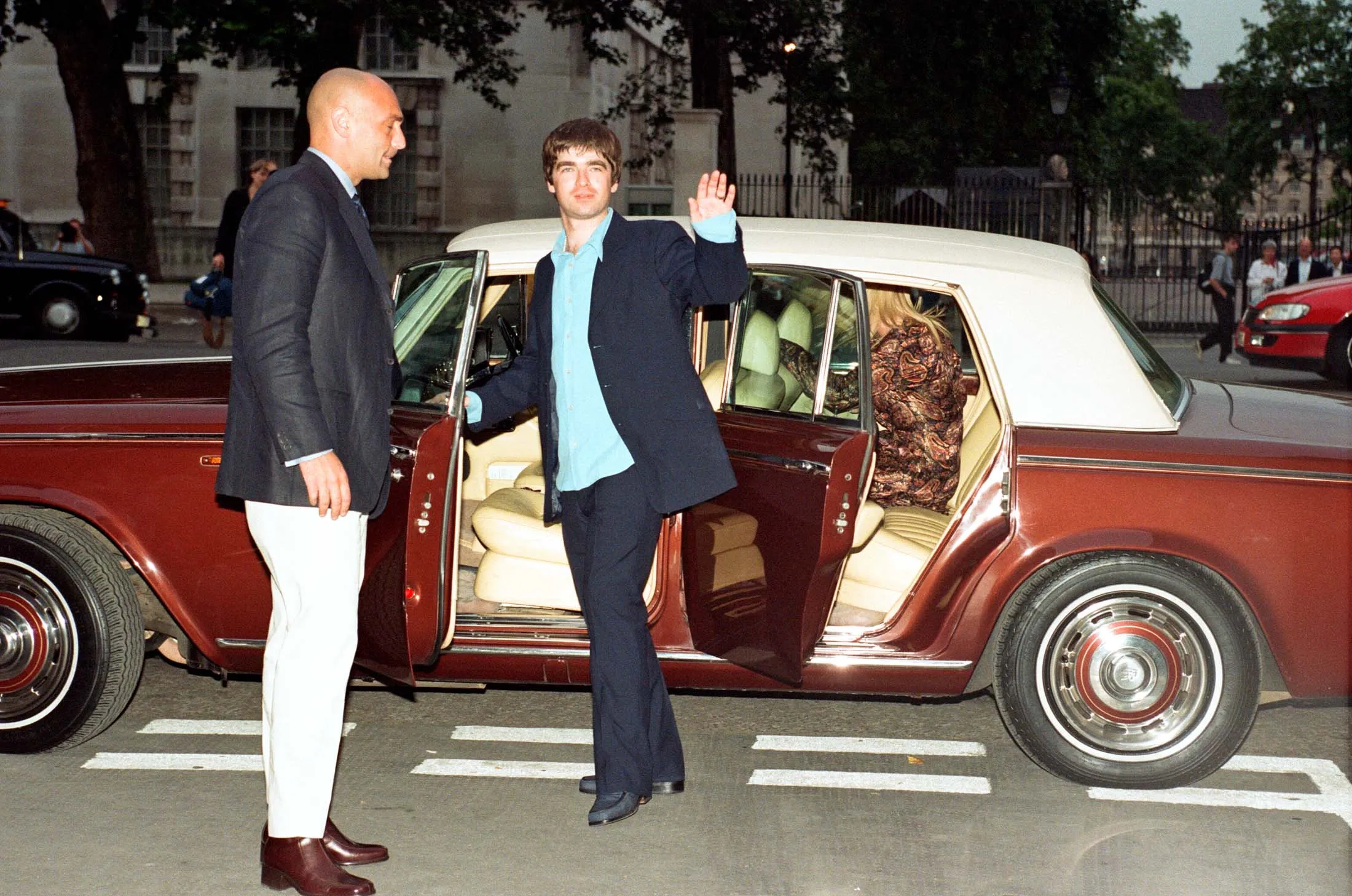 Noel Gallagher and Meg Mathews arrive in a Rolls-Royce Silver Shadow at a party&nbsp;at 10 Downing Street in London&nbsp;in 1997.
