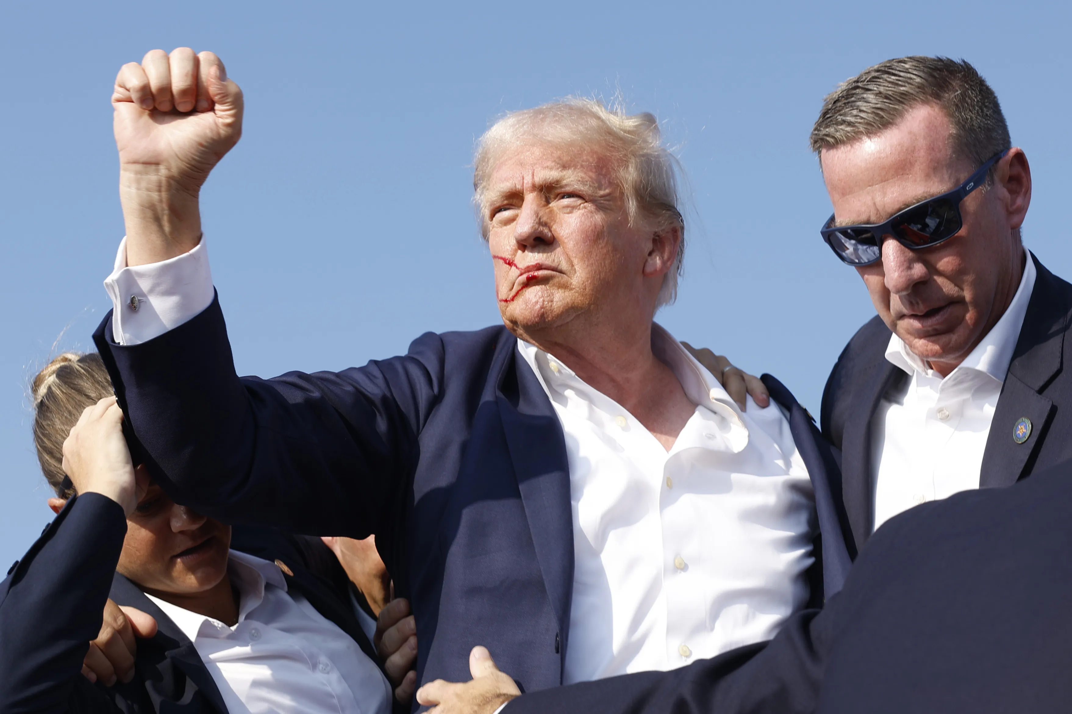 Donald Trump rushed offstage after being shot during a rally in Butler, Pennsylvania on&nbsp;July 13.