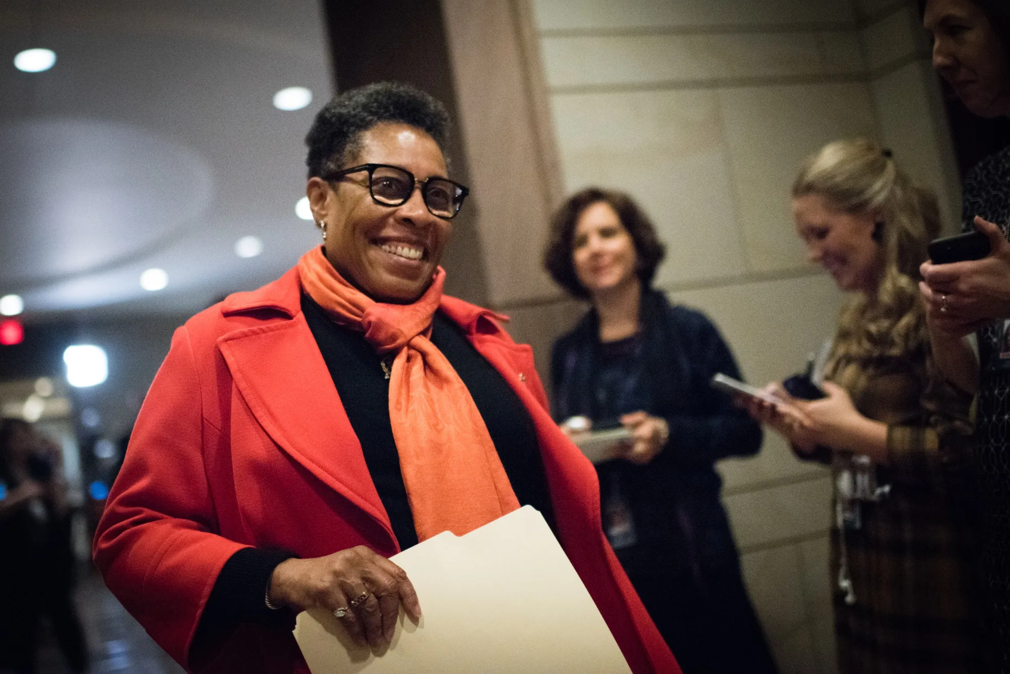 Congresswoman Marcia L. Fudge leaves a closed door meeting at Capitol Visitor Center Auditorium Wednesday morning to nominate a speaker and choose other members of their leadership team. She was asked to run against Pelosi as House Speaker but declined.