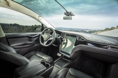 The 17-inch computer screen inside the Model X controls everything in the car, from climate and navigation to ride control and battery diagnostics.