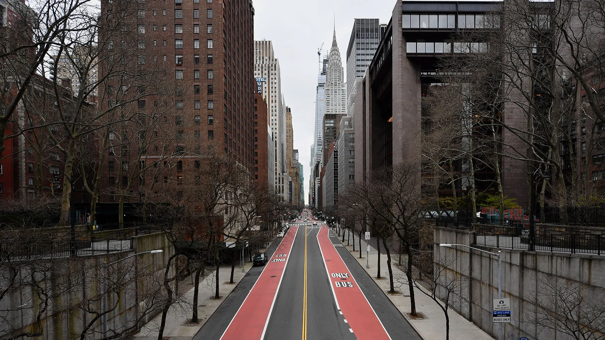 A nearly empty 42nd Street in New York on March 25.