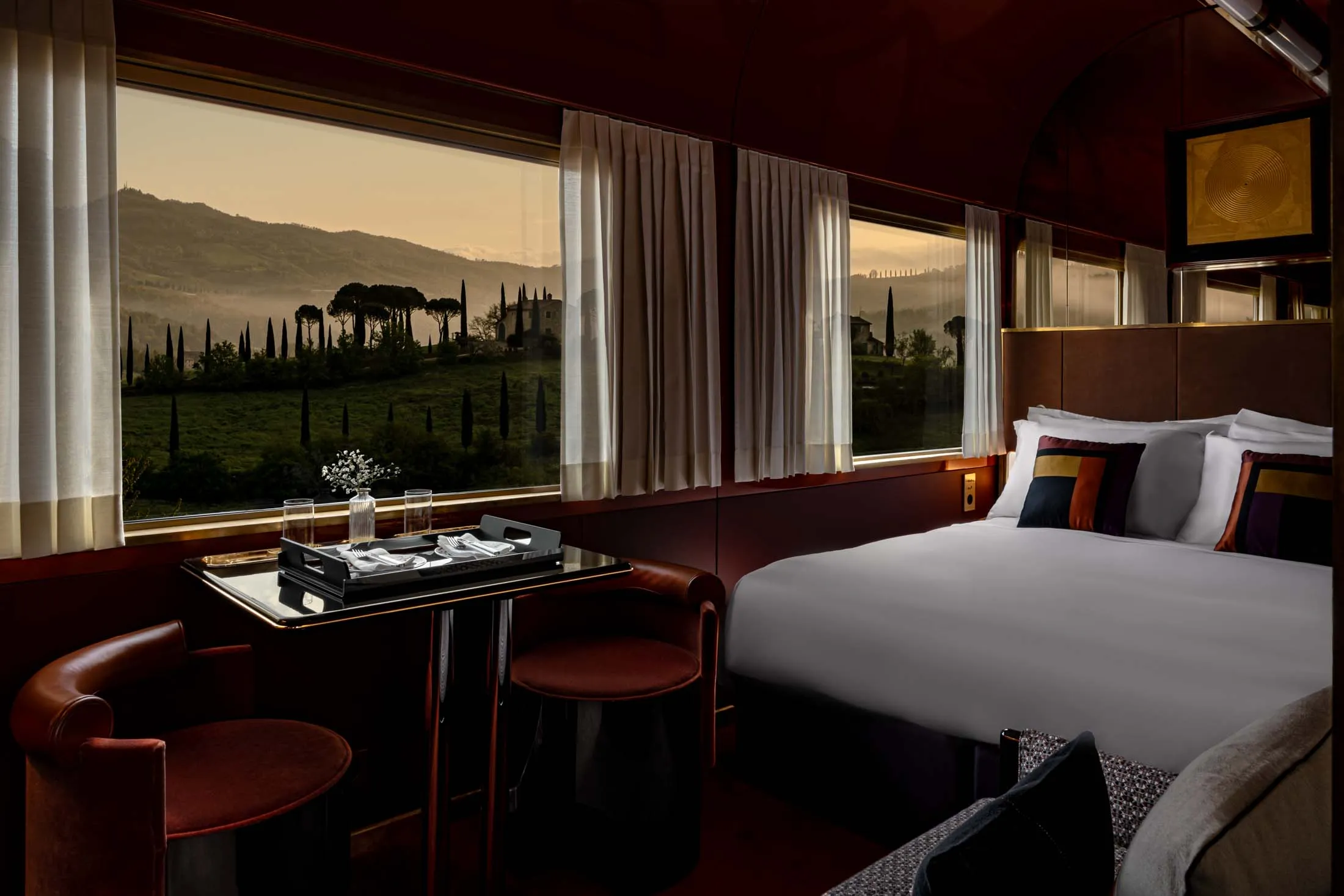 A rendering of a room on La Dolce Vita Orient Express.
