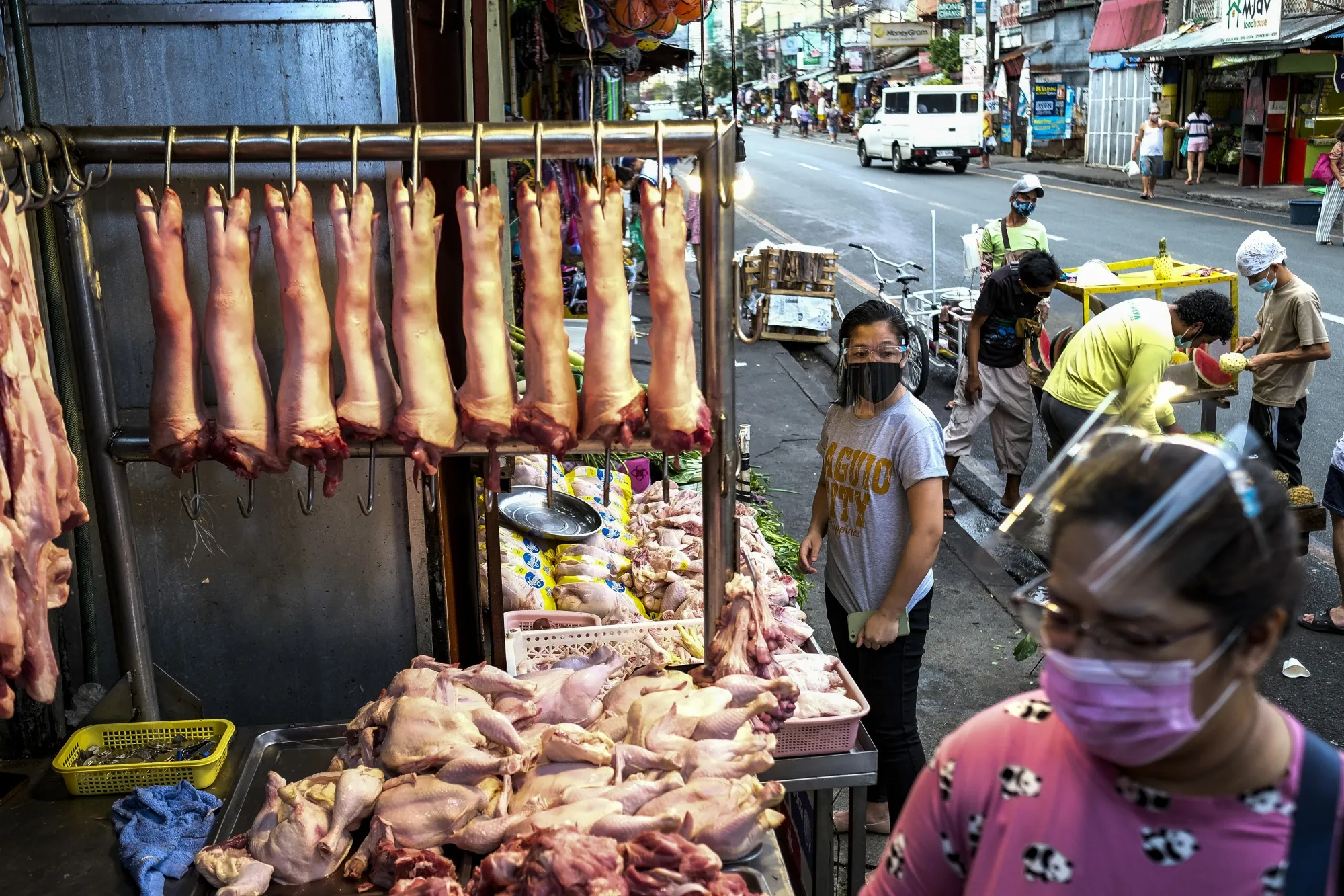 Pork for sale at a roadside market stall in Manila earlier in March.