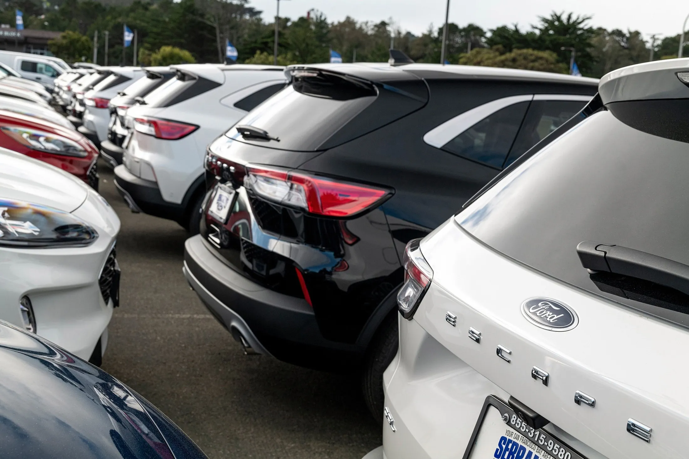 SUVs&nbsp;for sale at a Ford dealership in Colma, Calif., on Feb. 1.