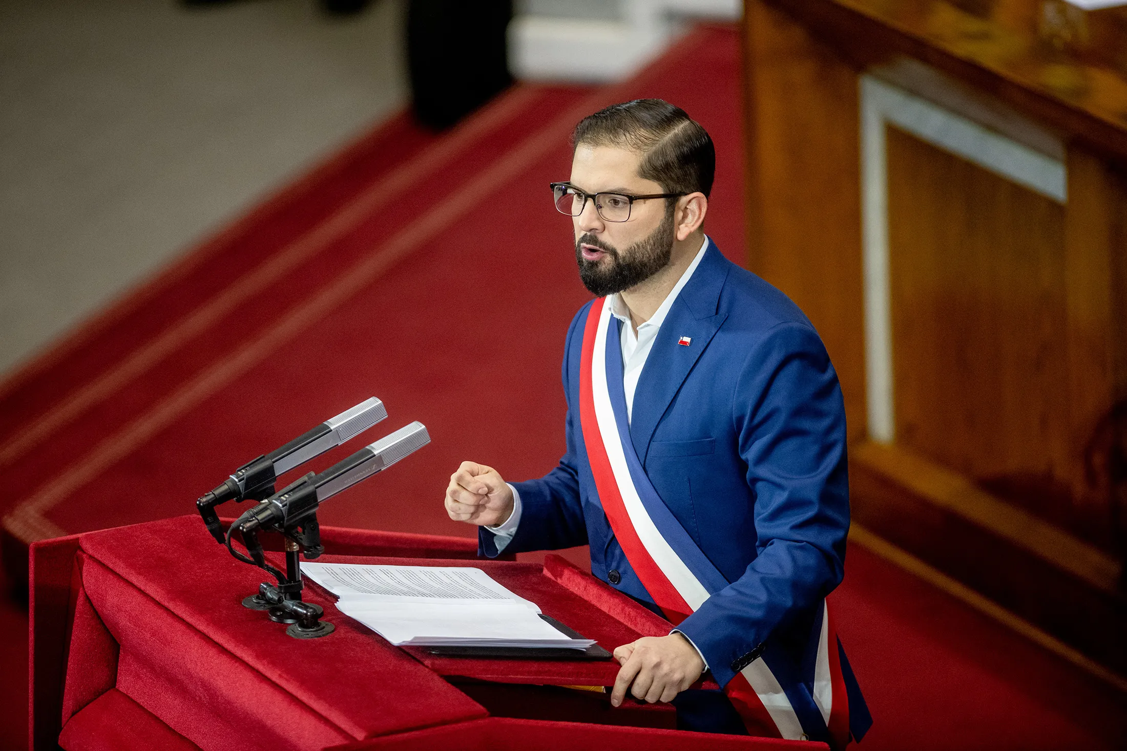 Gabriel Boric delivers a State of the Nation address at the National Congress in Valparaiso, Chile, on June 1.
