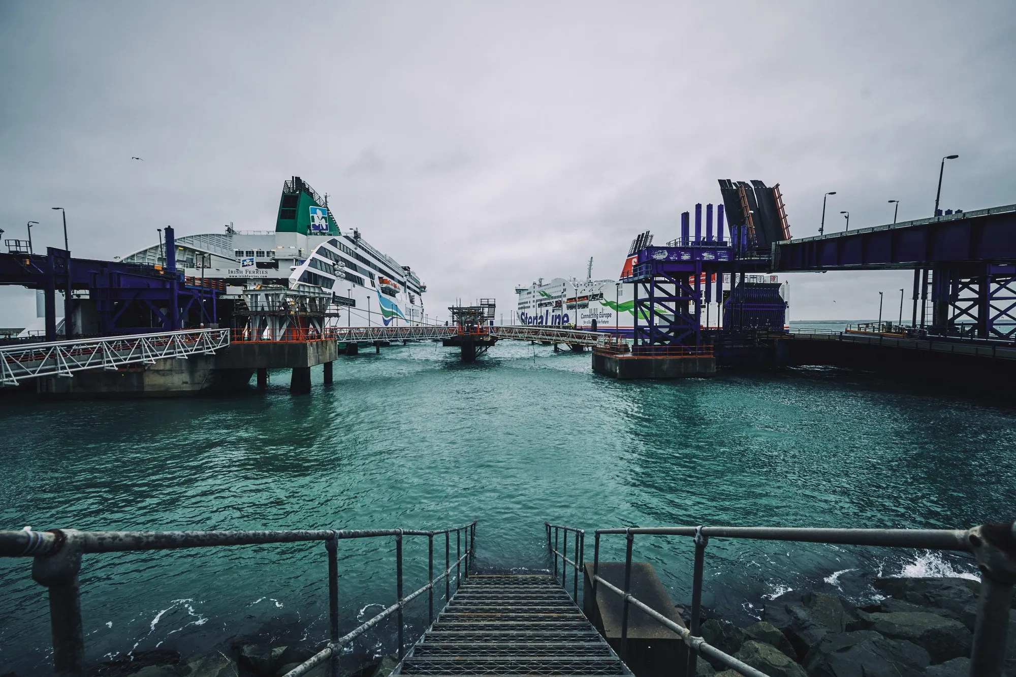Stena line and Irish ferries in dock at Holyhead port.