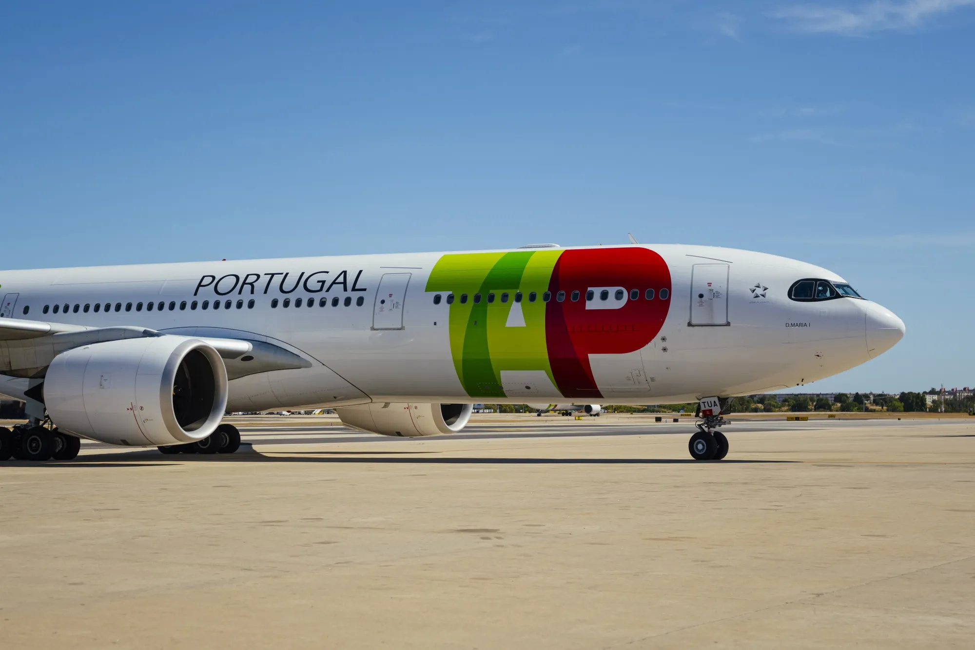 A TAP passenger jet at Lisbon Airport.