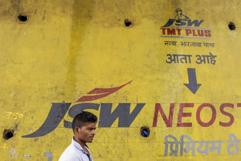An advertisement for JSW Steel Ltd. near the company's manufacturing facility in Dolvi, Maharashtra, India.