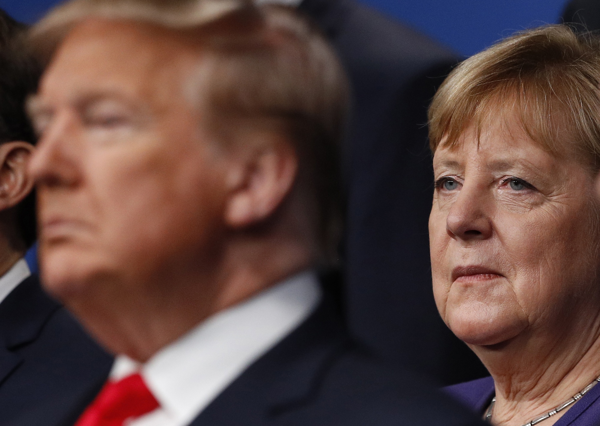 Angela Merkel and Donald Trump at the NATO summit in the U.K. in 2019.