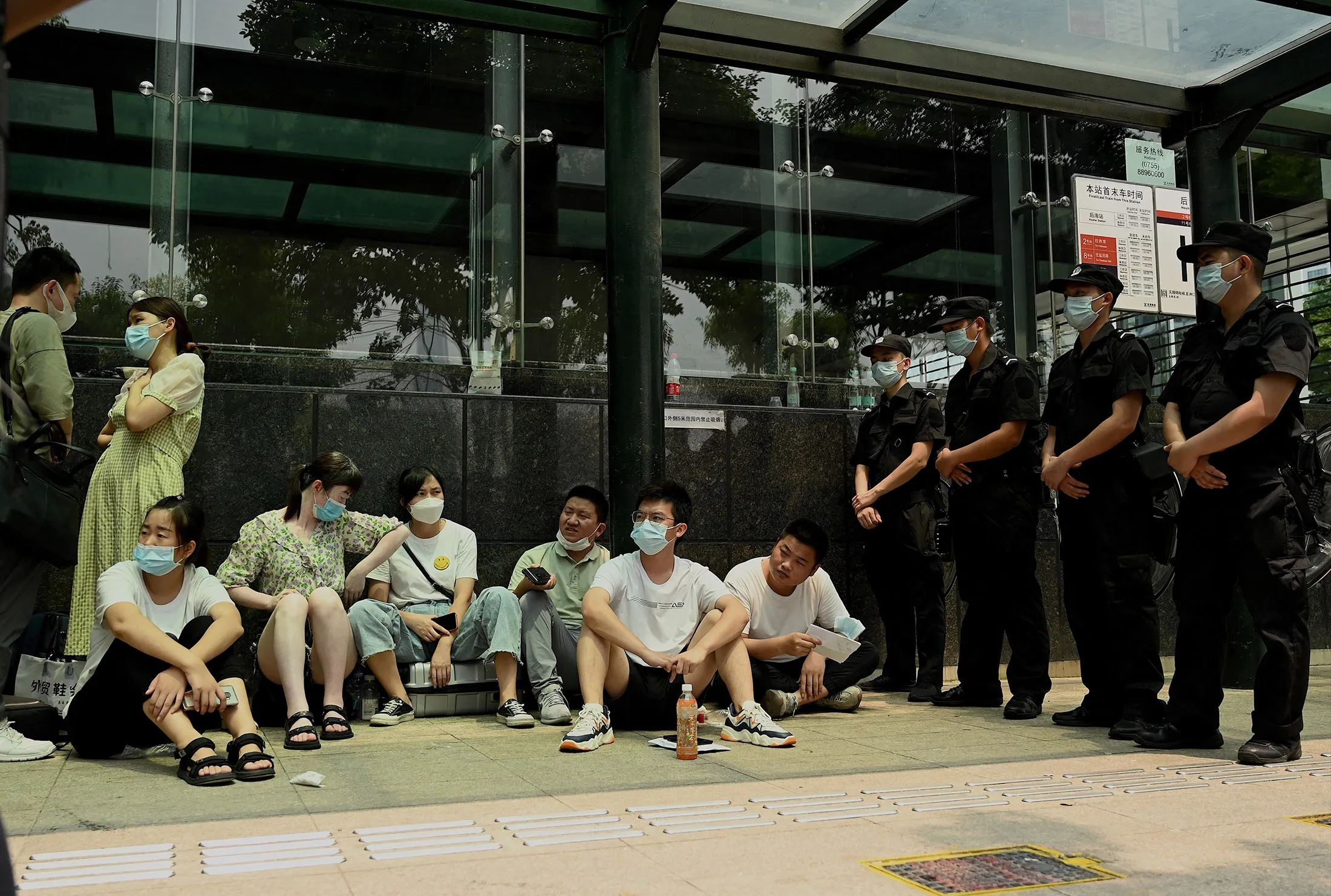 Protesters gather at the Evergrande headquarters building in Shenzhen, on&nbsp;Sept. 15.