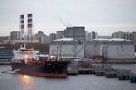 An oil tanker at a fuel storage facility in Saint Petersburg, Russia.