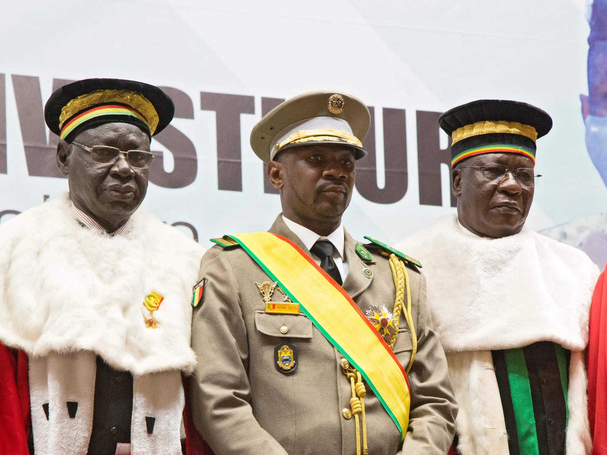 Interim Malian President Colonel Assimi Goita, center.