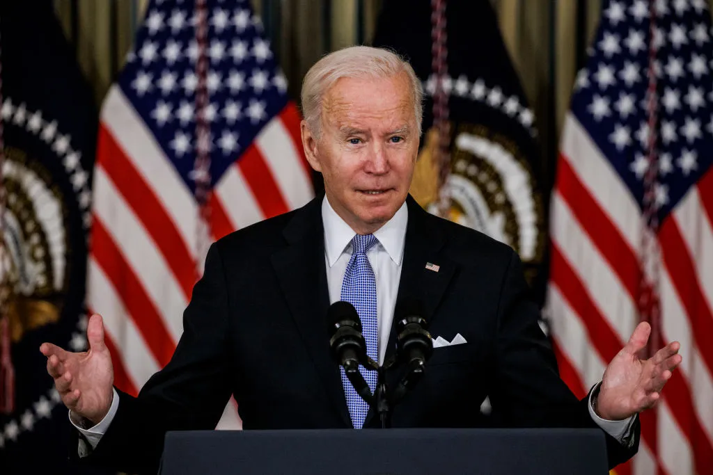 President Joe Biden speaks during a press conference in the State Dining Room at the White House on Nov. 6, 2021.