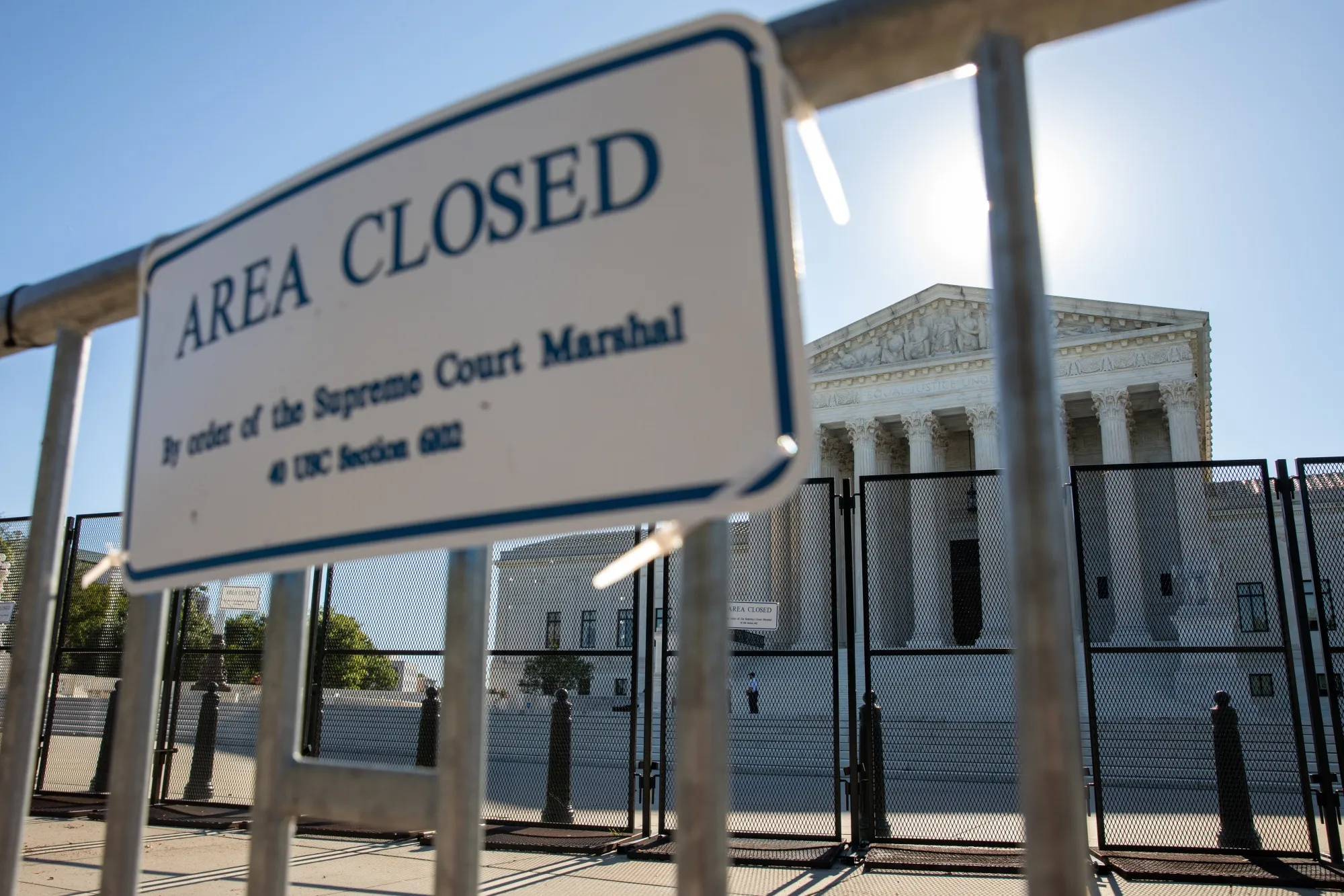 Security fencing in front of the US Supreme Court.