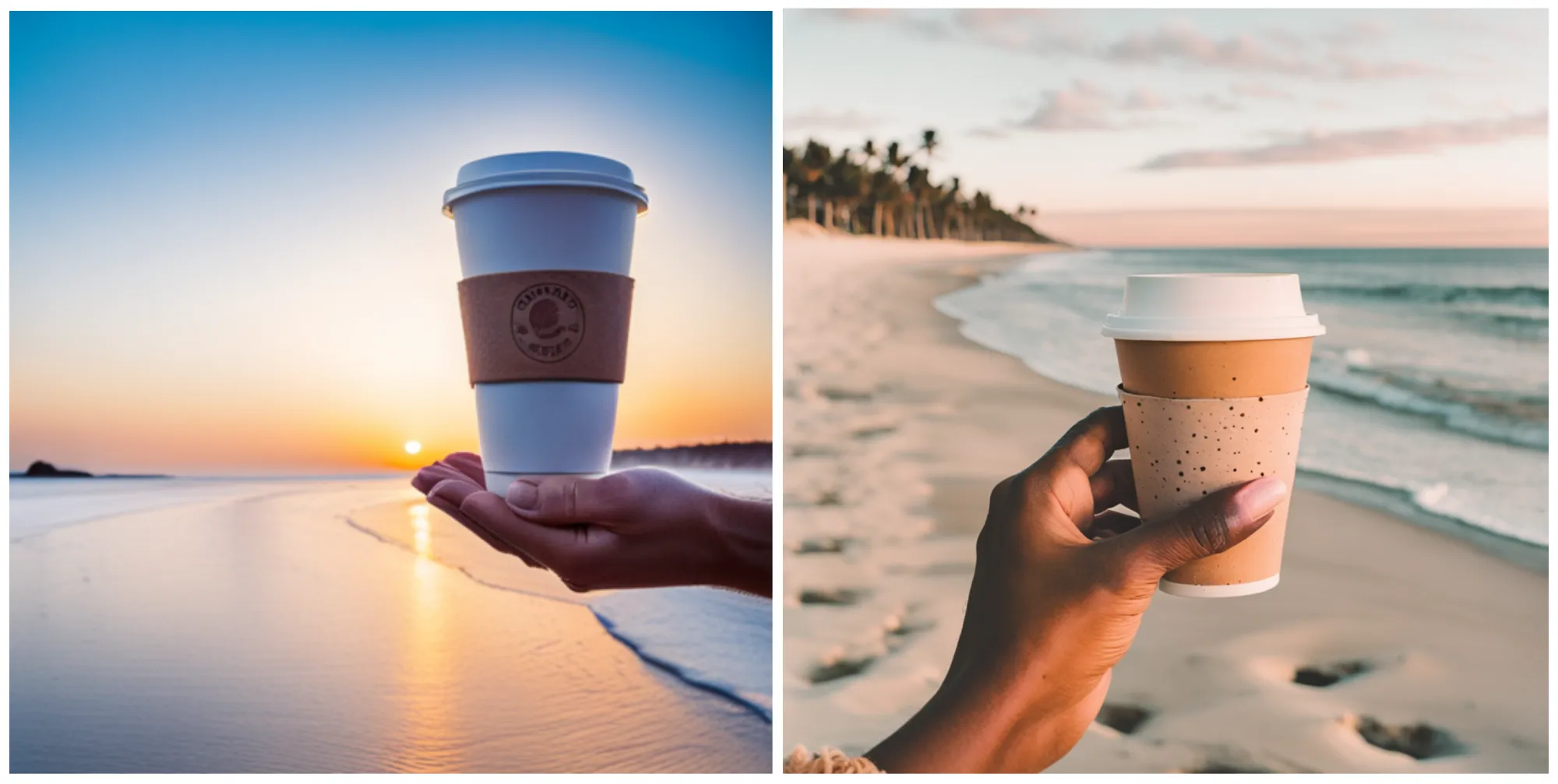 Images of a hand holding coffee generated by Stable Diffusion XL beta, left, and Stable Diffusion XL 0.9.