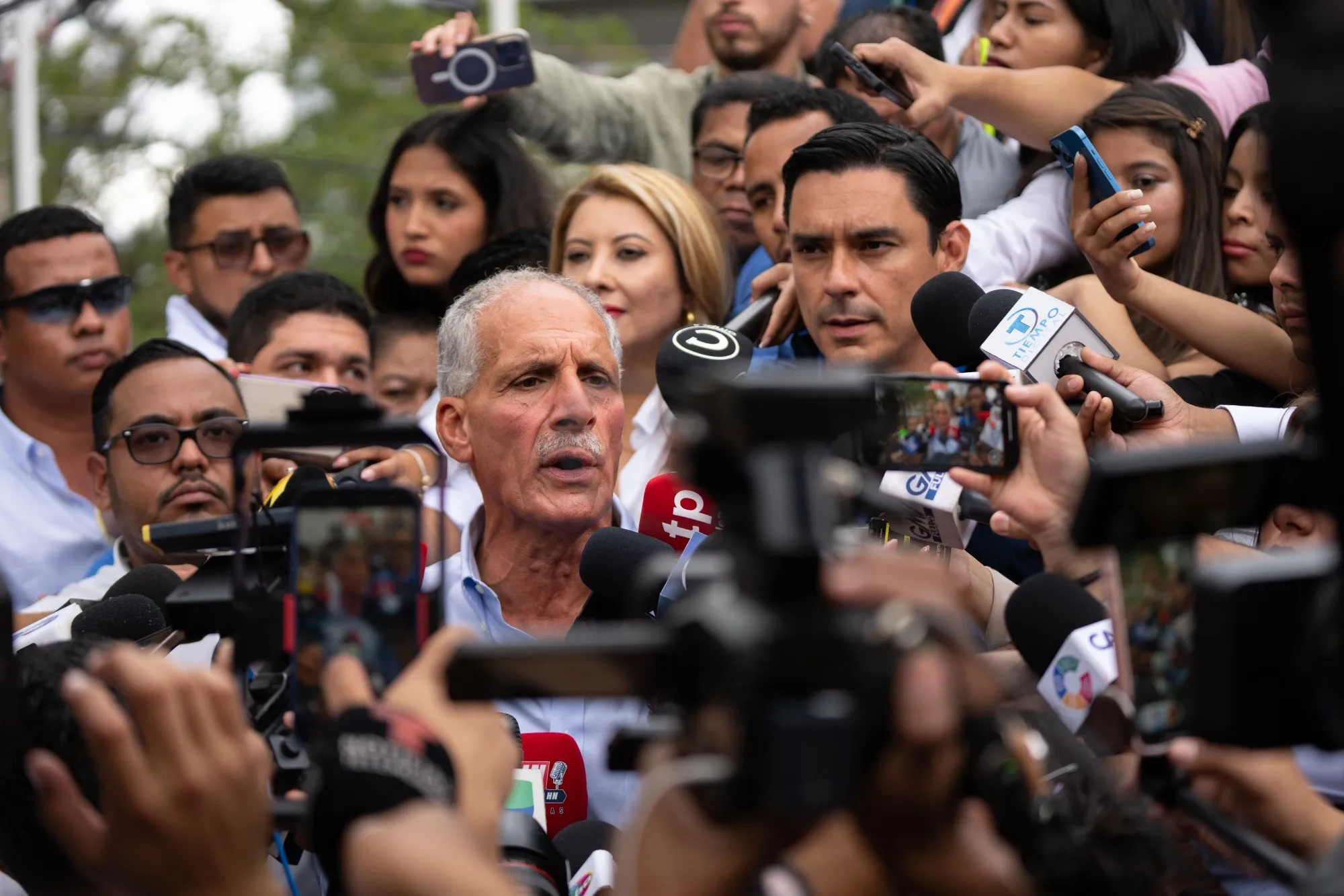 Nasry Asfura speaks to members of the media during the presidential election in Tegucigalpa on Nov. 30.