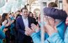 Sebastian Kurz, Austria's foreign minister and leader of the People's Party (OeVP), greets supporters as he arrives during his final campaign event in Vienna on Oct. 13.
