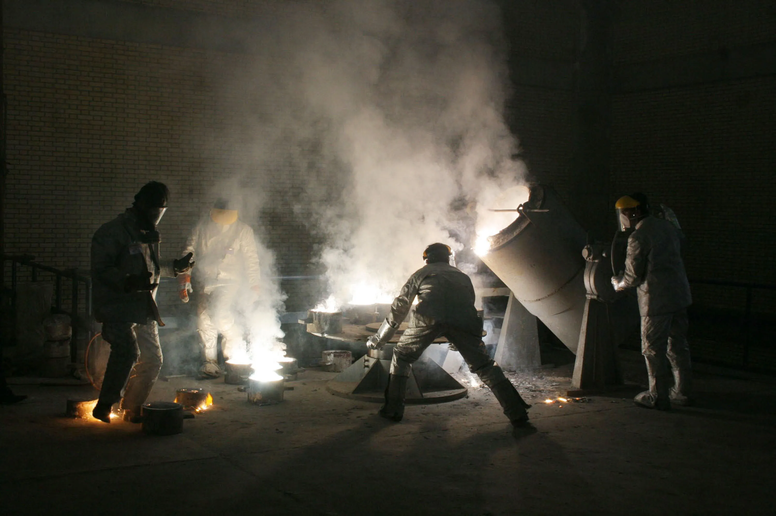 Workers inside of an uranium conversion facility outside Isfahan, Iran.