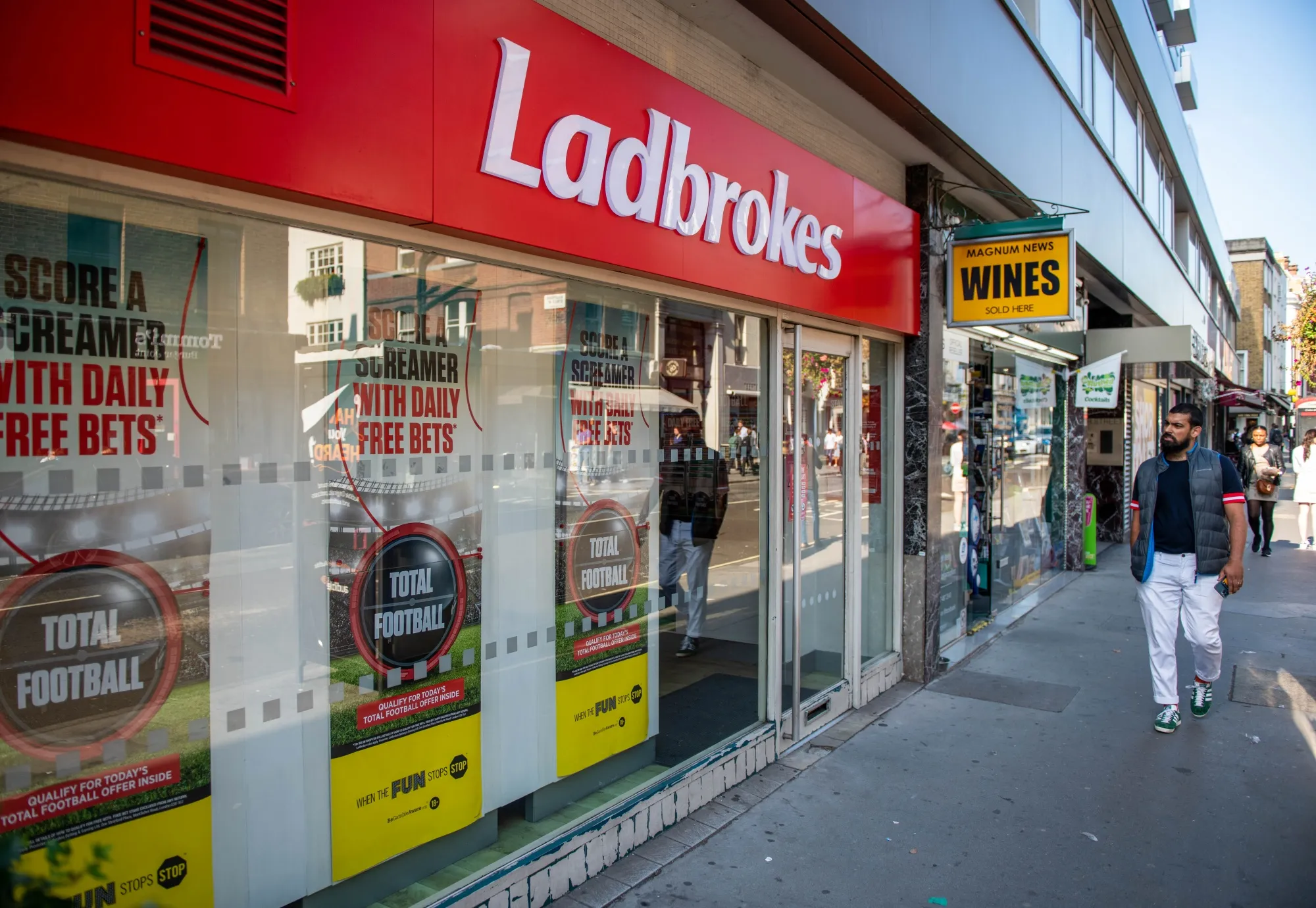 A Ladbrokes betting shop, operated by Entain Plc, in London.