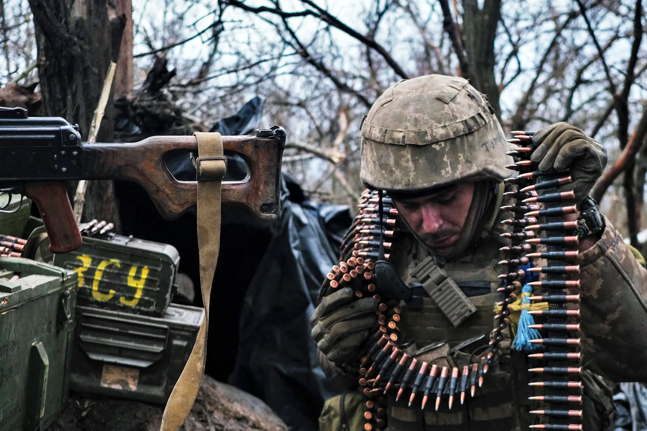 A Ukrainian soldier at a front line position in Donetsk region, Ukraine.