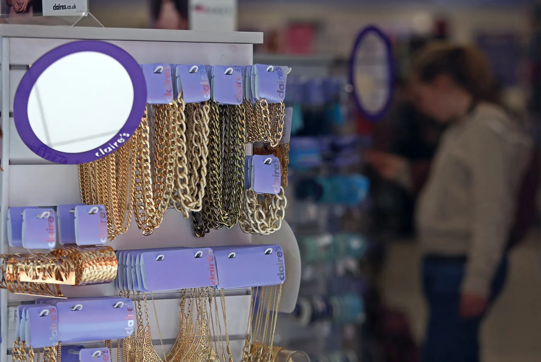 Jewelry on display&nbsp;inside a Claire's Accessories store in London.