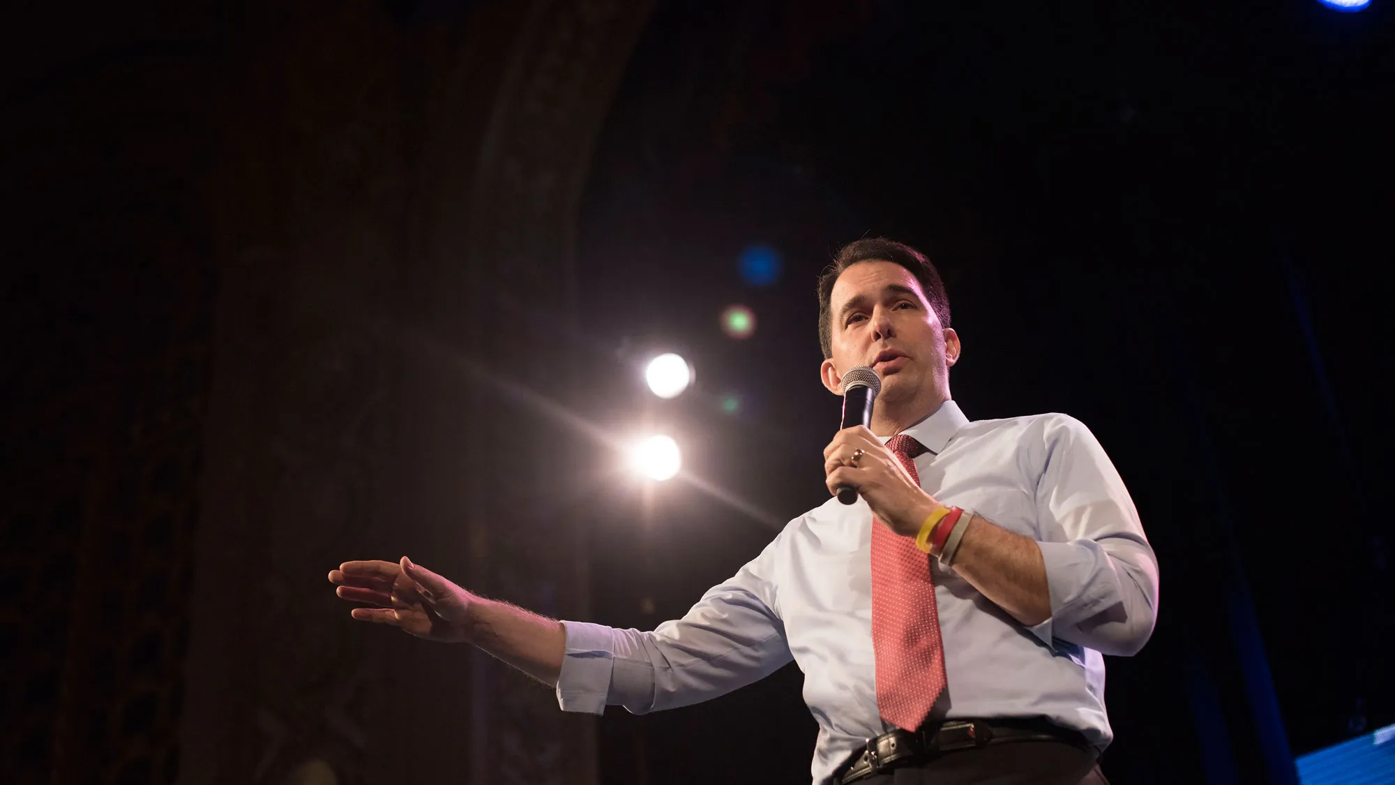 Scott Walker, governor of Wisconsin, speaks during the Iowa Freedom Summit in Des Moines, Iowa, U.S., on Saturday, Jan. 24, 2015.
