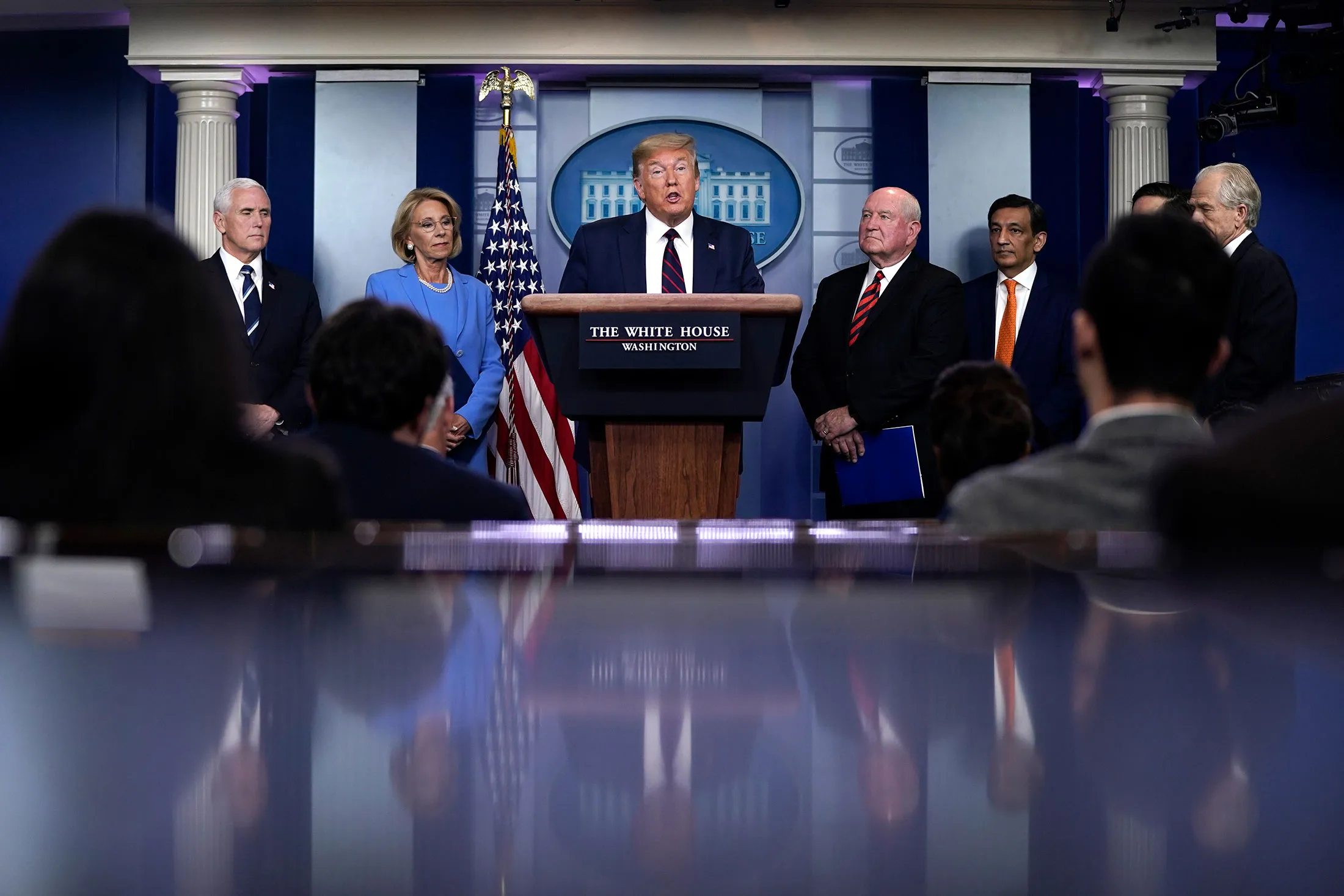 Donald Trump speaks during a news conference at the White House on March 27.