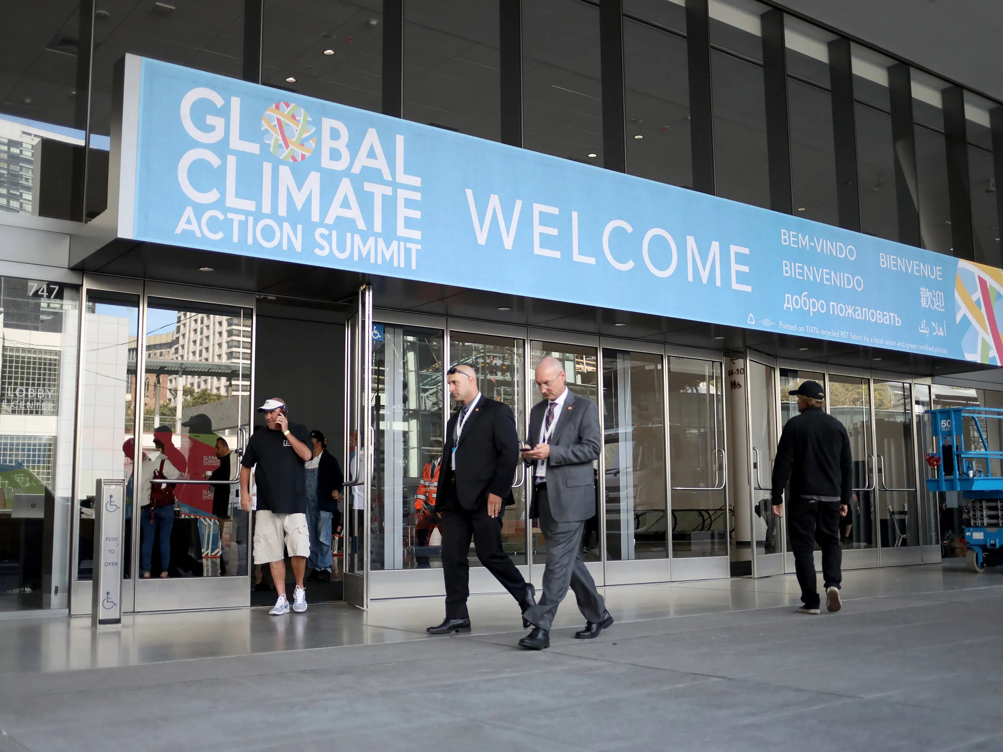 Outside the Global Climate Action Summit at the Moscone Center South in San Francisco.