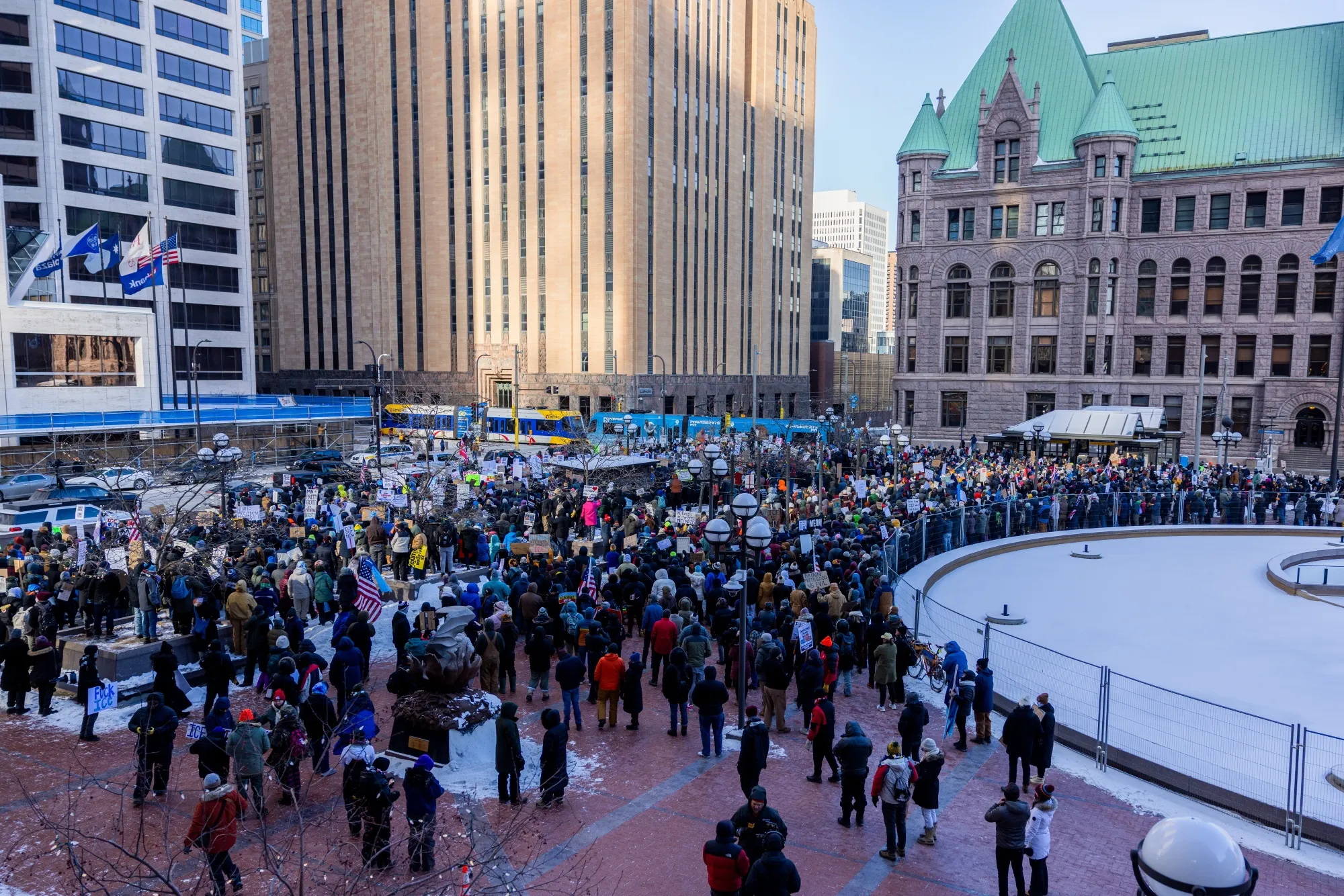 Demonstrators against the ongoing Immigration and Customs Enforcement (ICE) deployment in Minneapolis, Minnesota, US, on Sunday, Jan. 25, 2026.&nbsp;
