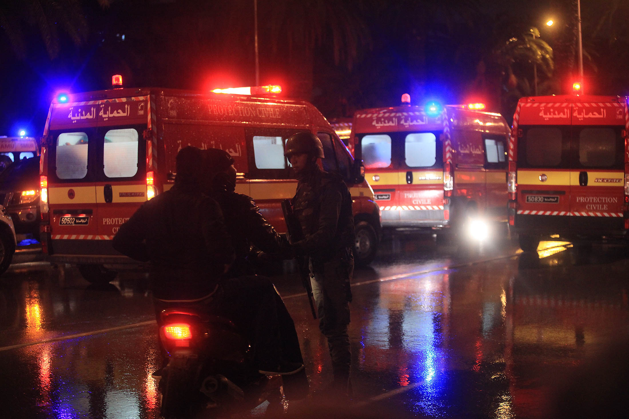Ambulances are seen after an explosion in Tunis. Photographer: Yassine Gaidi /Anadolu Agency/Getty Images

