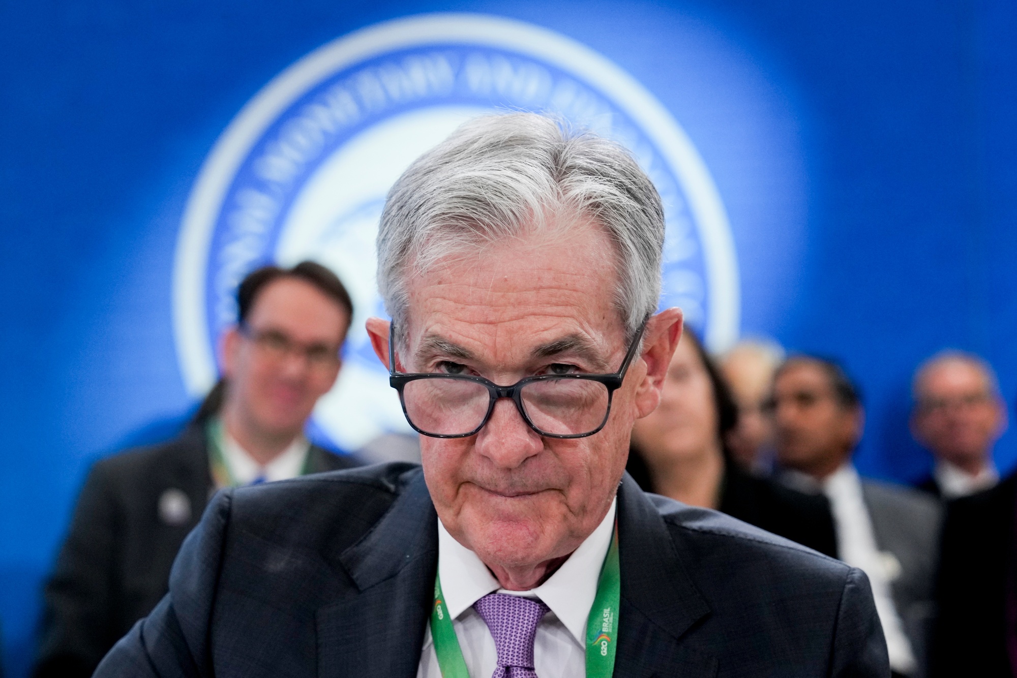 Jerome Powell, chairman of the US Federal Reserve, at the IMFC plenary session during the annual meetings of the IMF and World Bank in Washington, DC, US