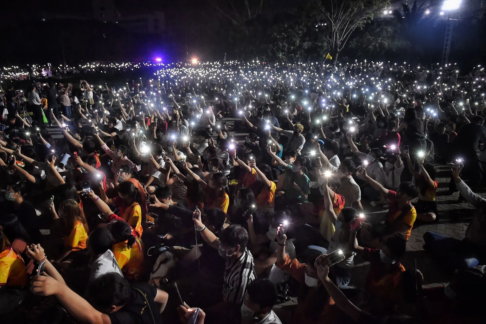 Students gather at a pro-democracy rally against the military government at Thammasat University in Bangkok on Feb. 26, 2020.&nbsp;