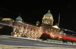 Traffic passes the&nbsp;Serbian National Assembly building, Belgrade.&nbsp;