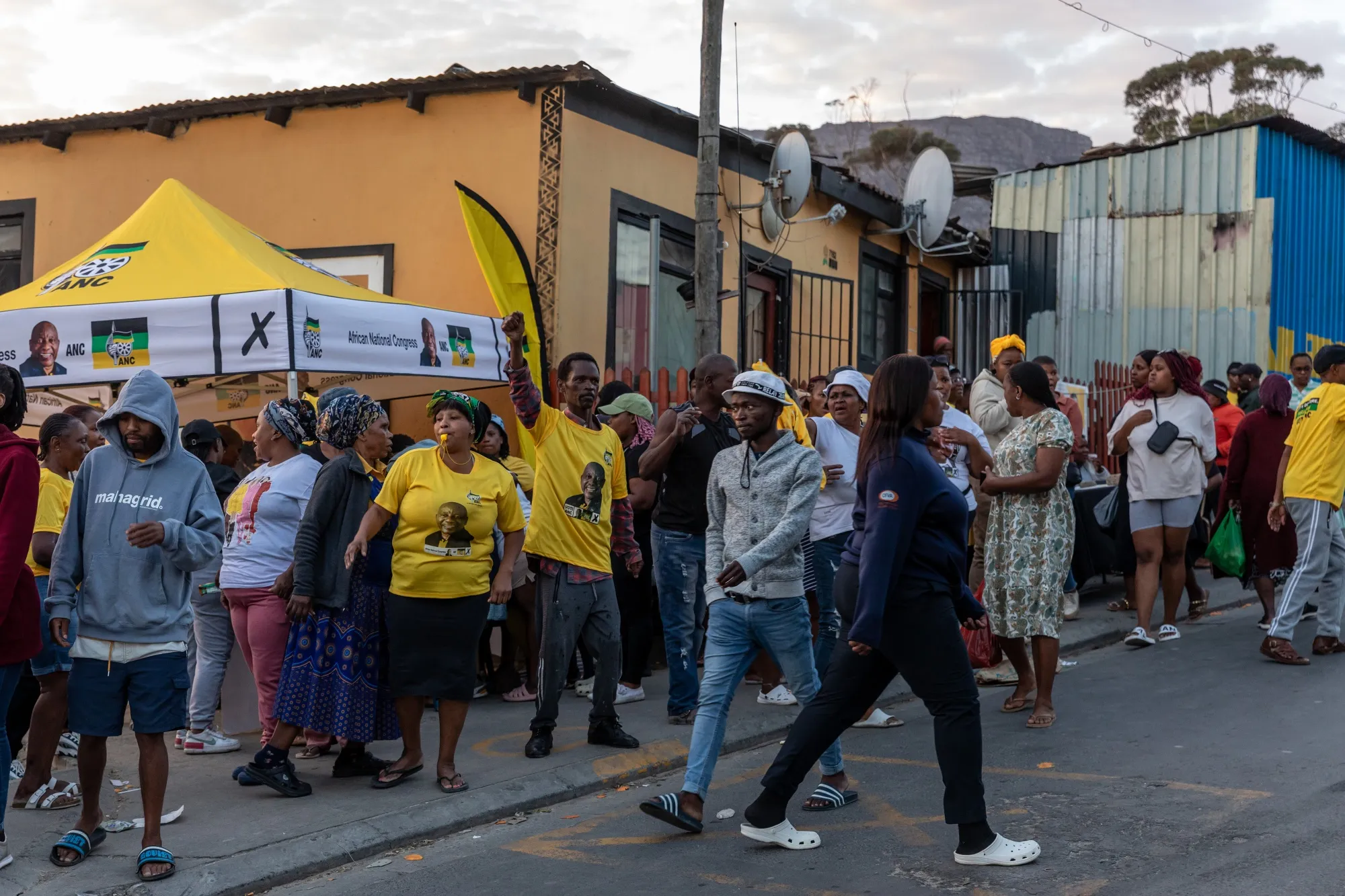 Supporters of the African National Congress&nbsp; outside a&nbsp;polling station in Imizamo Yethu, South Africa on May 29.