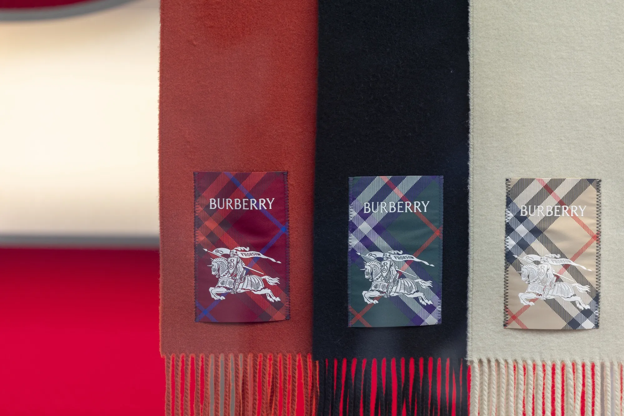 Scarves at a Burberry luxury boutique in London.
