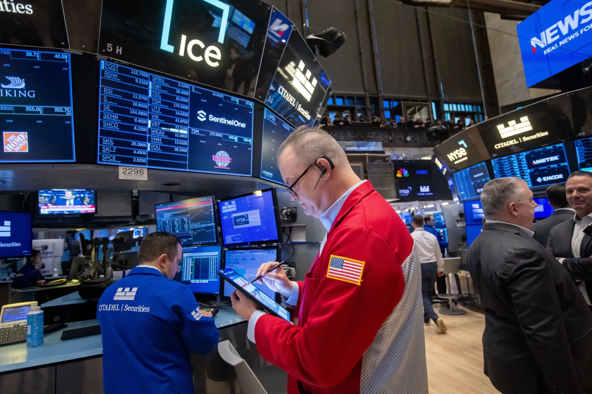 Traders work on the floor of the New York Stock Exchange (NYSE) on April 3.