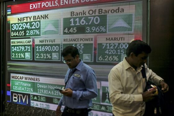 Stocks Hit Record and Rupee Climbs as Exit Polls Herald Modi Win