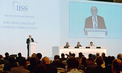 Jean-Yves Le Drian speaks at an IISS meeting on June 5.