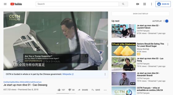 Trump’s Campaign Ads Run on Chinese State Media YouTube Channel