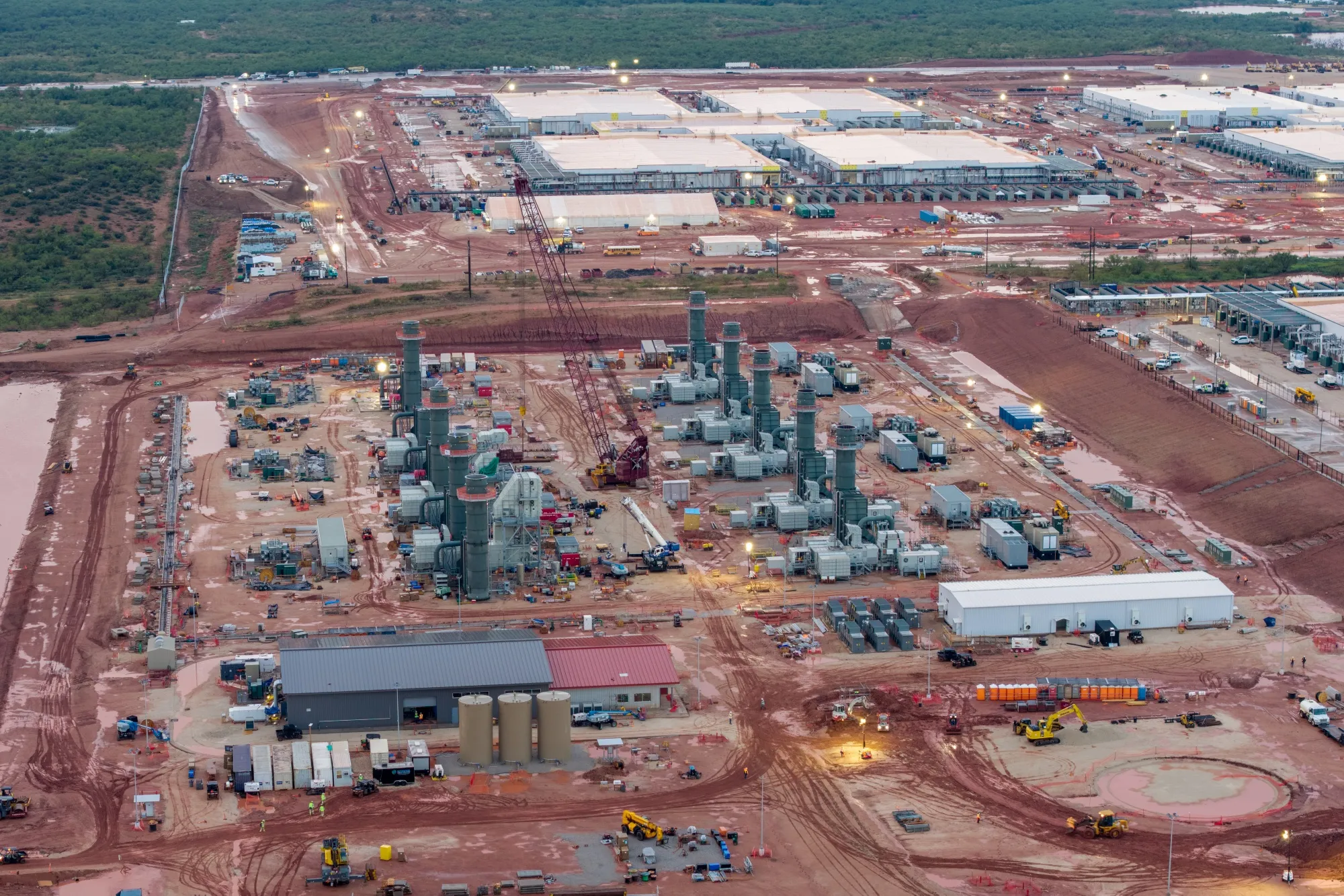Gas turbines made by GE Vernova, at the on-site natural gas plant under construction during a media tour of the Stargate AI data center in Abilene, Texas, US, on Wednesday, Sept. 24, 2025.&nbsp;