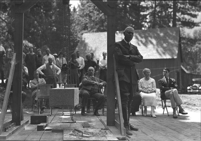 Stephen Mather at the placing of the Ahwahnee’s cornerstone in 1926.