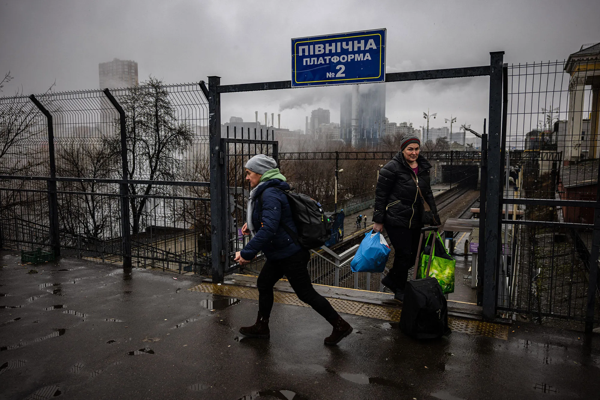 A damaged building at the Kyiv central railway station, in Kyiv on March 3.