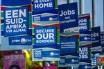 A Democratic Alliance party campaign poster reads ’secure our borders’ in Pretoria.
