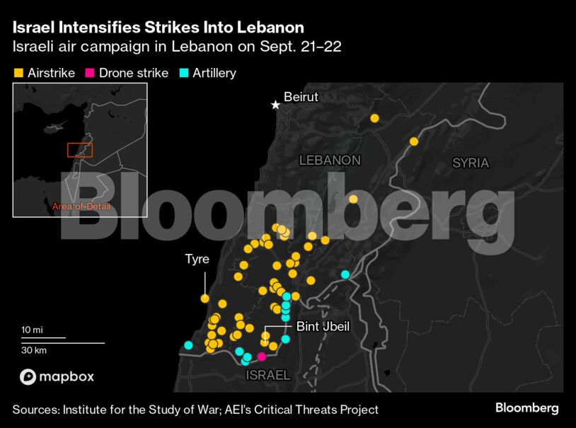 Israel Intensifies Strikes Into Lebanon | Israeli air campaign in Lebanon on Sept. 21–22
