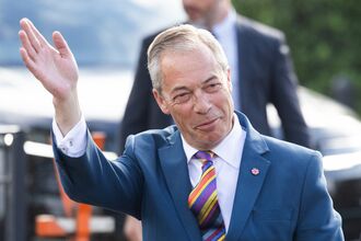 Nigel Farage outside Havering Town Hall in Romford, UK, on May 8.