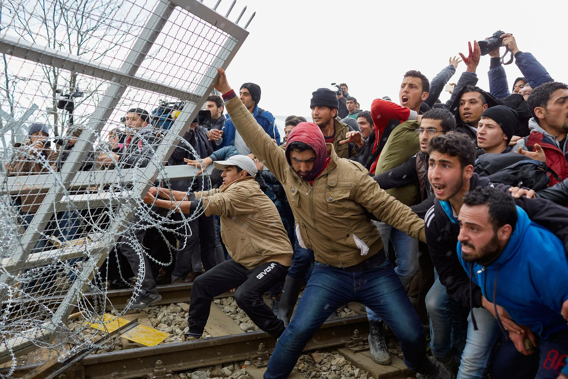 Migrants at the Greece-Macedonia border.
