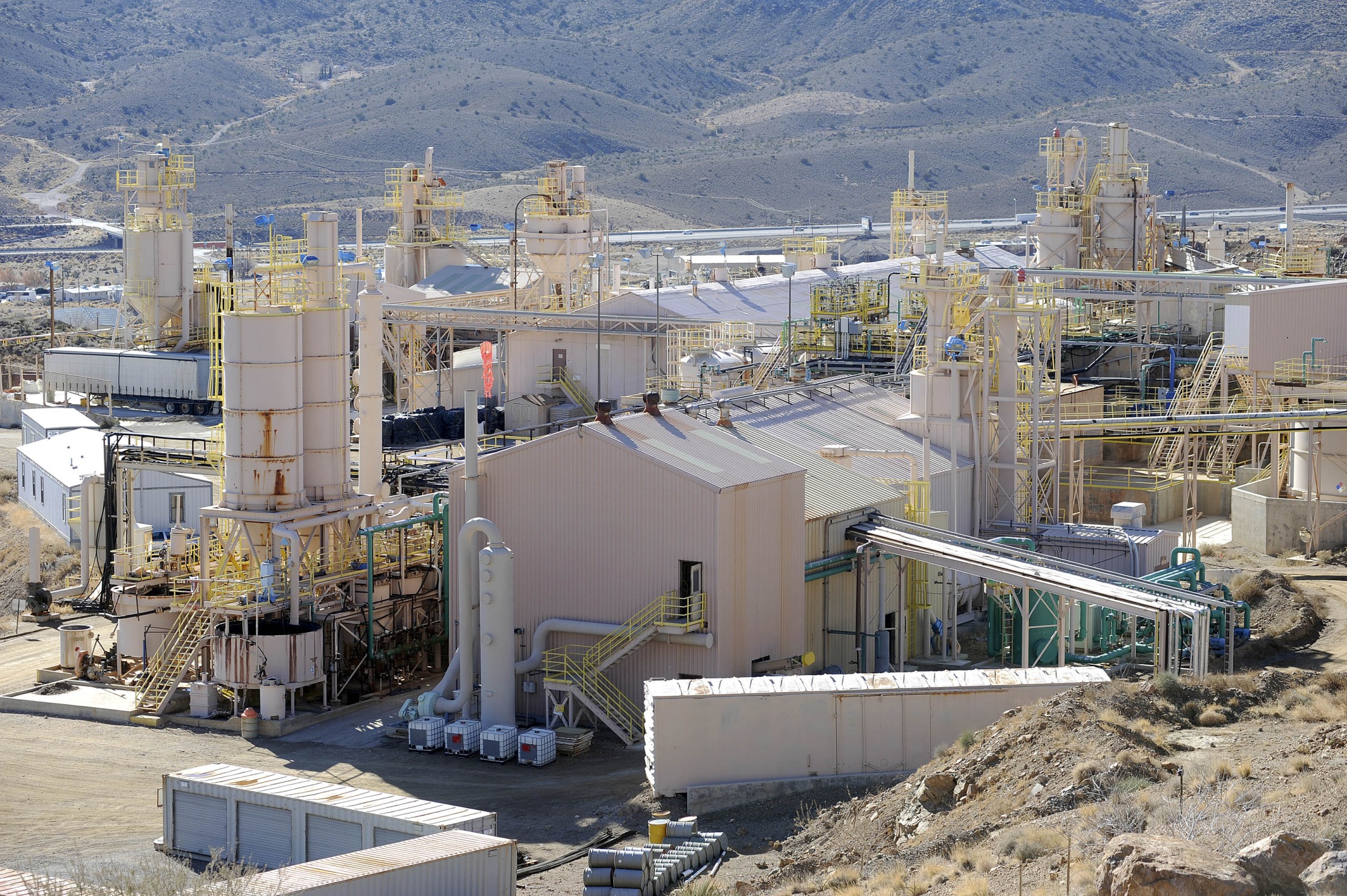 Molycorp Inc.'s rare earths mining and processing facility stands in Mountain Pass, California, U.S., on Monday, Dec. 13, 2010. Molycorp Inc. said it has secured the last of several environmental permits necessary to begin a $500 million modernization and expansion project at the mine. Photographer: Jacob Kepler/Bloomberg
