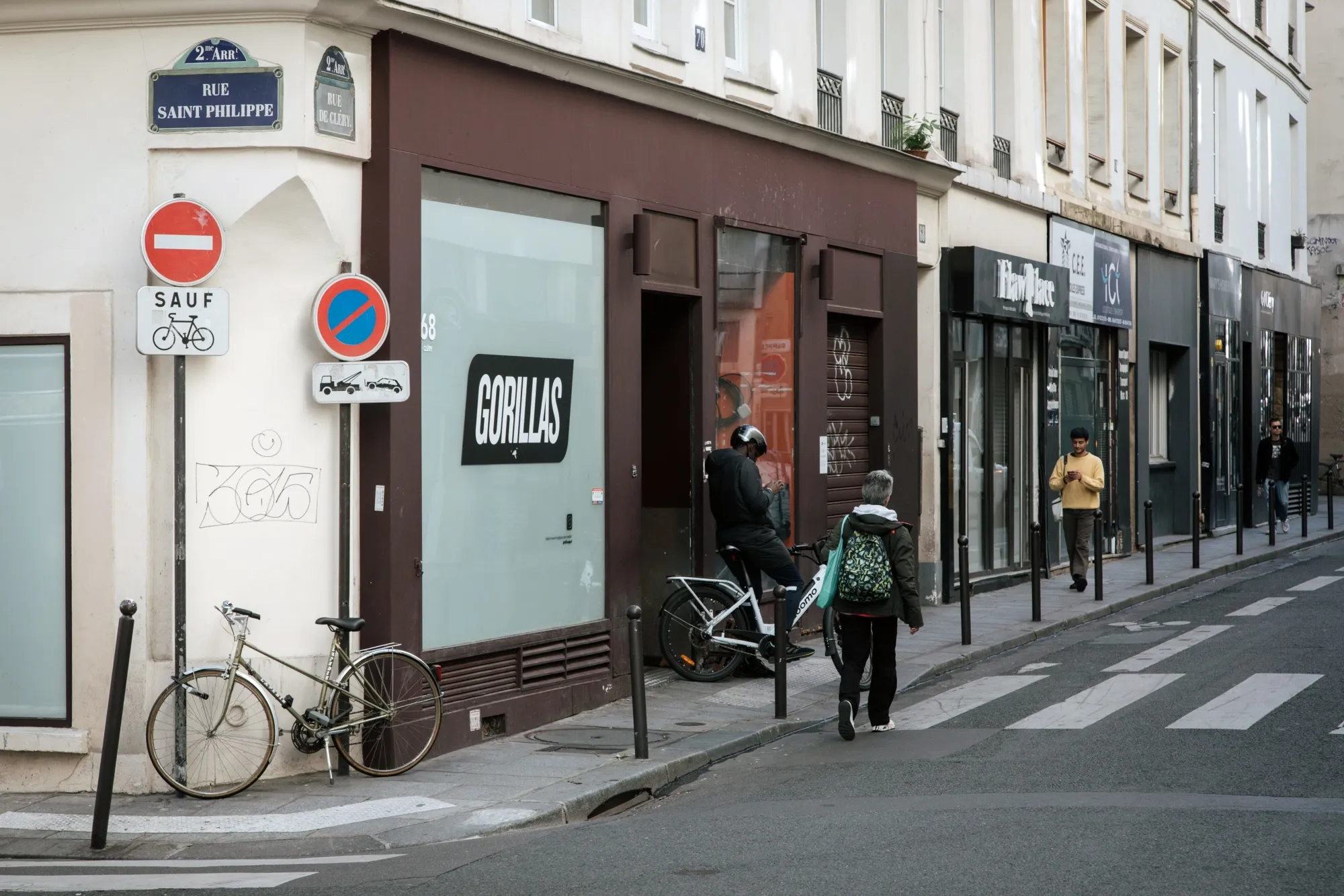 A delivery rider outside a Gorillas dark store in Paris.&nbsp;