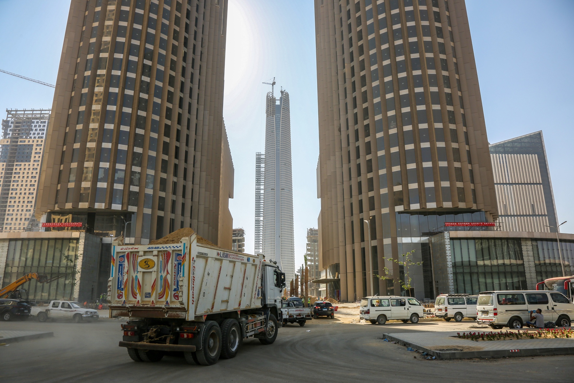 A dump truck transports construction materials in the central business district&nbsp;of Egypt's New Administrative Capital, east of Cairo in Egypt.